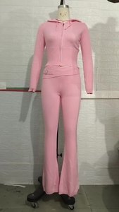 ชุดเซ็ตสองชิ้นแฟชั่นสำหรับผู้หญิง เสื้อคาร์ดิแกนไหมพรมแบบมีฮู้ดลำลอง กางเกงขายาวทรงเข้ารูป - Product Image 6