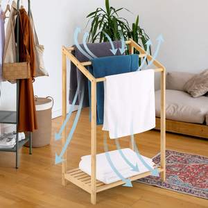 Portasciugamani in bambù per lavanderia <span class=keywords><strong>porta</strong></span>-coperte a 3 livelli <span class=keywords><strong>porta</strong></span>-coperte per bagno in piedi - Product Image 4