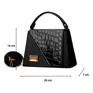 Bolso Mensajero para Mujer Fana Lcela Mina, Negro, Cuero Genuino con Patrón de Cocodrilo, Estilo Minimalista, Cierre de Solapa - Product Image 4