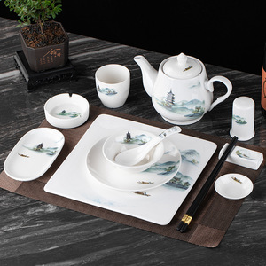 Sao khách sạn nhà hàng xương tấm cá mập vây Bát chín mảnh đặt nhà hàng Trung Quốc sơn phong cảnh bảng gốm bộ đồ ăn - Product Image 3