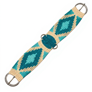 EQUIPO: Cinturón de Cuerda para Caballo, Color Verde Azulado y Beige, Patrón Geométrico, Anillos Metálicos Ajustables, Personalizable, Lana y Cuero - Product Image 1