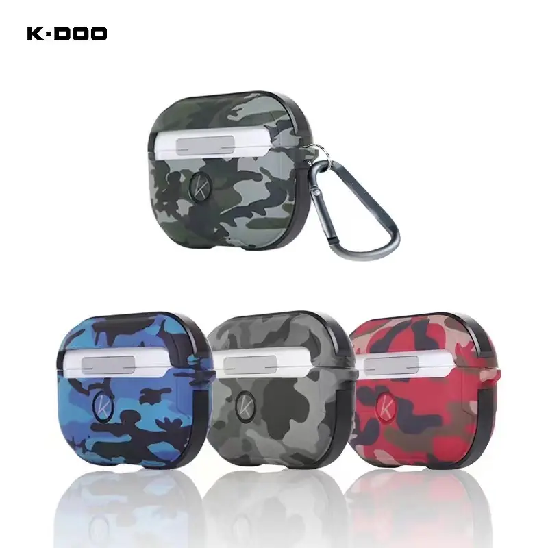 Voor Airpods 1/2/ Pro Smart Cover K-DOO Crashguard Serie Mode Sport Camouflage Tpu + Metalen Beschermhoes