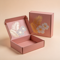 Boîte cadeau florale haut de gamme avec estampage à chaud, motif feuille d'or à l'intérieur, boîte en carton ondulé