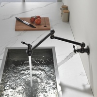 Robinet de remplissage de casseroles mural en bronze huilé, avec bras articulé double pliable, levier fin vintage pour cuisine