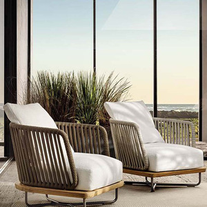 Sofá de Exterior con Protección Solar, Impermeable, de Ratán y Teca, de 3 Plazas, para Terraza, Juego de Muebles de Madera Maciza para Jardín con Mesa de Centro, Personalizable, China - Product Image 3