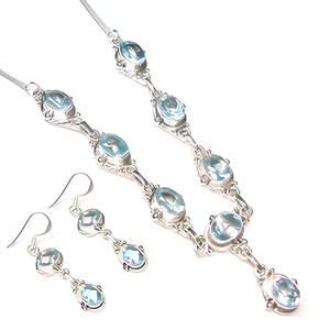 Conjunto de Joyería de Plata de Ley 925 con Topacio Azul, Collar y Pendientes Hechos a Mano para Mujer, Joyería de Piedras Preciosas al por Mayor - Product Image 1