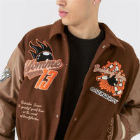 Veste universitaire Hip Hop à manches en cuir avec col rabattu personnalisée veste courte Letterman en laine brodée avec patch en chenille pour hommes