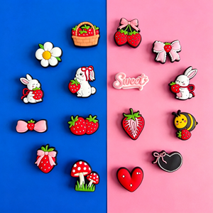 Breloques et clips décoratifs pour chaussures en PVC souple, motifs mignons de dessins animés (nœud, abeille, marguerite, champignon, lapin, fraise), accessoires DIY pour sandales - Product Image 2