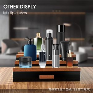 Tiered Cosmetic Rack 3 Layers Solid Wood <b>Desktop</b> <b>Organizer</b> With Drawer <b>For</b> Perfume Jewelry Storage - Product Image 5
