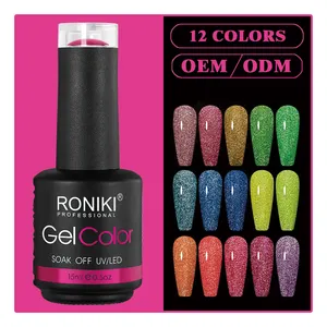 Roniki Hữu Cơ long lanh Disco Gel đánh bóng nhãn hiệu riêng đèn flash Gel Nail Polish Hema miễn phí màu sắc phản chiếu Nail Gel Polish