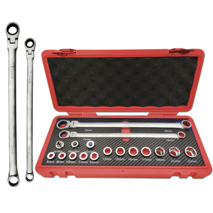 Jeu de clés à cliquet à tête flexible extra longues MIKUN de 17 pièces avec clés de 14 mm/19 mm et 12 douilles en acier CR-V métrique OEM - Product Image 1