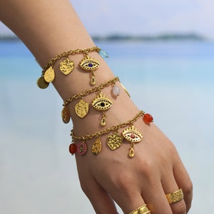 Chaînes en émail en acier inoxydable plaqué or, motif <span class=keywords><strong>Roue</strong></span> de la Fortune Œil du <span class=keywords><strong>Diable</strong></span>, bijoux transfrontaliers de luxe accessible et tendance, en stock - Product Image 1