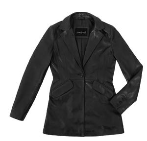 Blazer de Mujer Personalizado 100% Cuero Nappa Negro Genuino, Corte Entallado, Marca Privada OEM/ODM, Estilo Moderno y Lujoso - Product Image 1