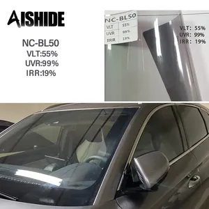 Aishide 1.52*30M mặt trời kiểm soát nhiệt 2 ply NC-BL50 Carbon cửa sổ phim vlt 55% Nano gốm Carbon năng lượng mặt trời cửa sổ Tint phim cho xe hơi