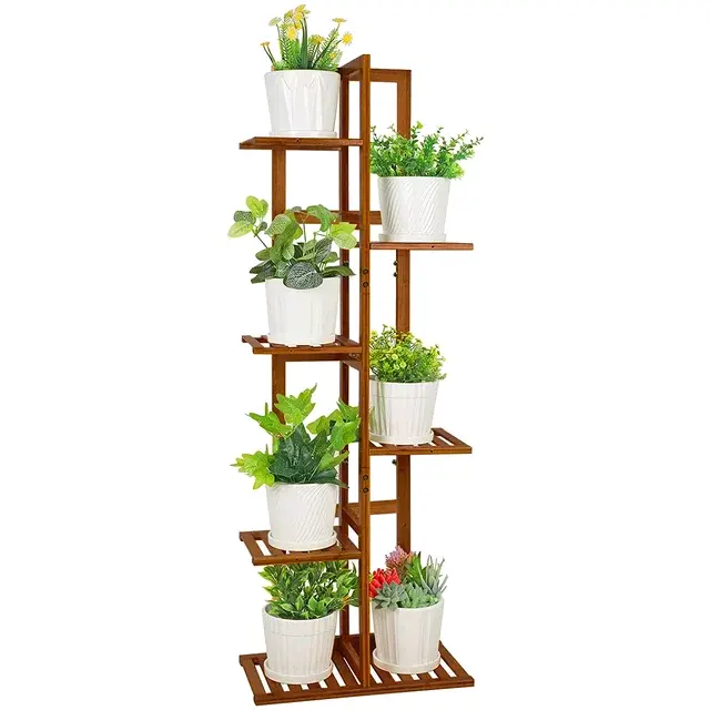 Combohome Wood Multi Tiers Shelves Wooden Bamboo Flower Rack Plant Stand