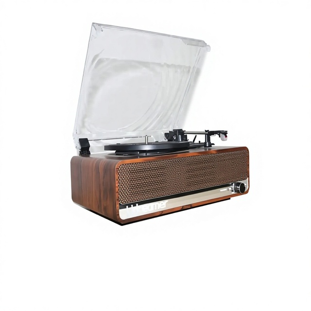 Wooden Vinyl Record Player with Built-in Bluetooth Stereo Speakers 3-Speed Turntable Transparent Dust Cover Factory Wholesale