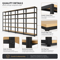 Estantería Góndola de Una Cara con Estantes de Madera y Metal Negro, Exhibidor de Pared Industrial de 6 Niveles para Tiendas