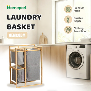 Grand panier à linge à 3 compartiments étagère <span class=keywords><strong>de</strong></span> rangement panier à linge en bambou naturel enfants jouets supports organisateur étagères <span class=keywords><strong>de</strong></span> rangement - Product Image 1