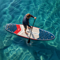Vente Flash : Planche de SUP gonflable Drop Stitch 11' x 33" avec pompe, motif feuille de palmier bleu marine, pont crème, kit complet polyvalent