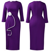 Gaun Wanita Plus Size Elegan D612 dengan Kerah Bulat, Detail Bunga 3D, Ruffle di Bagian Bawah, Model Bodycon Chic, A-Line