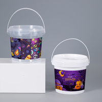 Seau en plastique PP de qualité alimentaire avec couvercle, logo personnalisé, écologique, recyclable, seaux à popcorn pour Halloween, emballage pour en-cas et bonbons