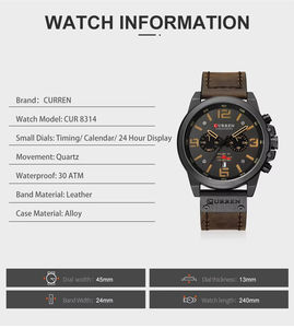 นาฬิกาข้อมือควอตซ์ผู้ชาย รุ่น Curren 8314  มีสินค้าในสต็อก 1 ชิ้น  รับทำโลโก้ตามสั่ง 50 ชิ้น  ผู้ผลิตจากโรงงาน รับผลิตแบบ OEM ODM ดีไซน์หน้าปัดหรูหรา - Product Image 3