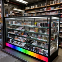 Vitrine de présentation pour présentoir de produits en verre trempé sur mesure avec éclairage LED couleur sur base, idéale pour les boutiques de produits pour fumeurs