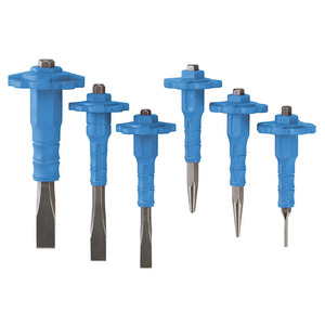 ชุดสิ่วและแท่งเจาะเฟอร์วี เกรดอุตสาหกรรมแบบเมตริก พร้อมที่ป้องกันมือ ปลายตรง เครื่องมือสำหรับงานโลหะ ด้ามจับเคลือบสีฝุ่น - Product Image 1