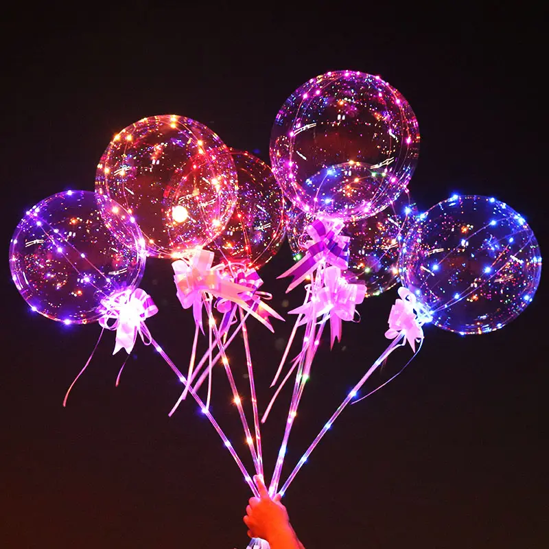 Ballon gonflable pour anniversaire, en forme de lune, avec bâton, éclairage led, en plastique transparent, décoration de fête, 1 pièce, 18 pouces