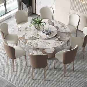 <span class=keywords><strong>Table</strong></span> à manger ronde en pierre de luxe, <span class=keywords><strong>table</strong></span> à manger ronde brillante haut de gamme pour petit appartement minimaliste moderne avec plateau tournant. - Product Image 1
