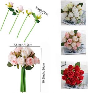 Ramo de 12 Rosas Artificiales de Seda para el Día de San Valentín, Arreglo Floral para el Hogar, Oficina, Fiestas, Decoración de Bodas - Product Image 2