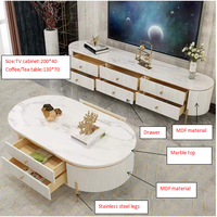 Meuble TV Taille 200*40 Table Basse Taille 130*70 Assemblage Meubles de Salon Luxueux Confortable Coin Noir/Blanc Style Moderne