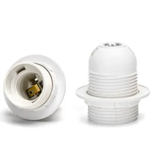 Portalampada E27 in plastica bianca con terminale a molla e filettatura completa, ideale per luci domestiche e applicazioni - Product Image 1