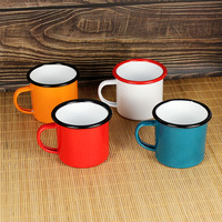 Vente en gros d'usine Tasse à café portable de voyage et de camping 350 ml Logo personnalisé Émail coloré Passe au lave-vaisselle et au micro-ondes Promotionnel