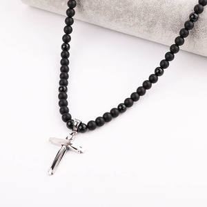 Di alta qualità onice opaco occhio di tigre pietra rosario <span class=keywords><strong>perline</strong></span> croce in acciaio inossidabile macramè regolabile in rilievo lungo gesù <span class=keywords><strong>collana</strong></span> <span class=keywords><strong>uomo</strong></span> - Product Image 6