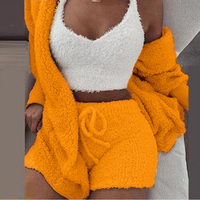 Ensemble décontracté 2 pièces pour femme Yuehui : Gilet court en peluche et short Y2K, col carré, tricoté, motif à motifs, patchwork hiver