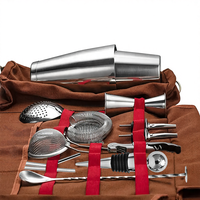 Kit de barman de voyage en acier inoxydable Sac à shaker à cocktails Boston Kit de barman Sac à outils de bar avec couleur et logo personnalisables