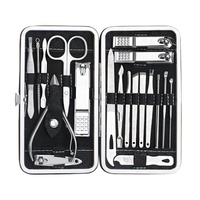 Vente en gros Ensemble de manucure et de pédicure 19 en 1 Kit d'outils de toilettage des ongles en acier inoxydable avec sac en cuir pour le soin des ongles