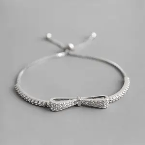 2023 TS Nova moda jóias prata esterlina 925 bowknot zircônia cúbica pulseira para mulheres por atacado