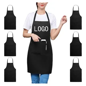 Venta al por mayor impermeable logotipo personalizado liso negro algodón Chef café barbacoa comida limpieza babero delantales delantal de cocina