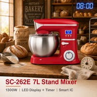 Batteur sur socle électrique SOHEF 7L 1300W avec écran LED, affichage du temps et de la vitesse, bol en acier inoxydable intelligent IC, 6 vitesses, fonction Pulse, certifié CE ETL