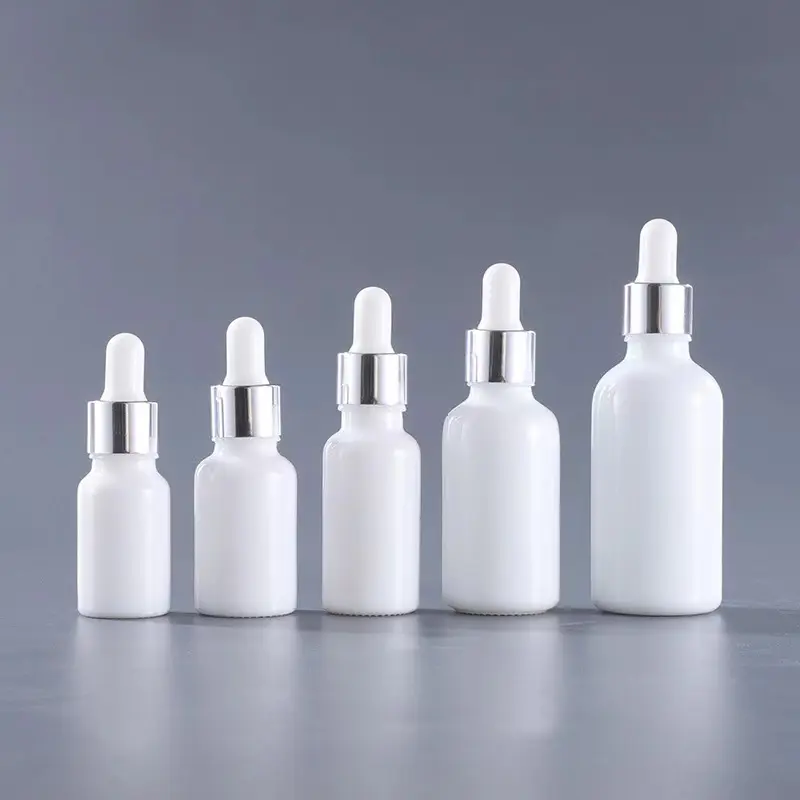 럭셔리 2oz 10ml 30ml 50ml 100ml 빈 에센셜 오일 눈 피펫 골드 나사 뚜껑이있는 흰색 도자기 광택 유리 스포이드 병