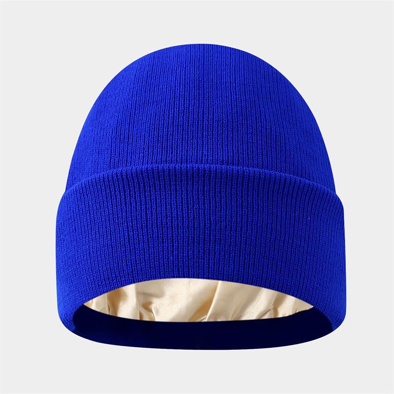 Gold lined warm knit hat-[sapphire blue]]