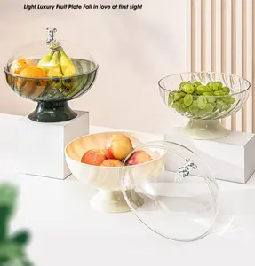 New Product Ideal 2024 Custom LOGO Drain Fruit Basket Snake Fruit Plate With Lid Dessert Cake Tray Plate Rack Carton Silver