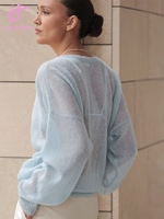 Suéter Cárdigan de Punto con Cuello en V, Delgado y Calado, para Mujer, Otoño-Invierno, con Logotipo Personalizado al por Mayor de Loveda