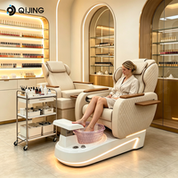 Nouvelle conception de chaise de spa pour bain de pieds en cuir blanc, avec bain à remous sans tuyau en fibre de verre, chaise de pédicure réglable avec massage et lampe