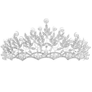 Corona di Lusso in Lega d'Argento Cinese, Elegante Tiara Fatta a Mano con Strass e Perle per Matrimoni e Feste di Compleanno - Product Image 4
