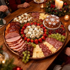 Plateau de service en <span class=keywords><strong>bois</strong></span> d'acacia extra large, <span class=keywords><strong>planche</strong></span> à charcuterie avec séparateurs amovibles pour le service des aliments, 360 °   Plateaux ronds rotatifs - Product Image 5