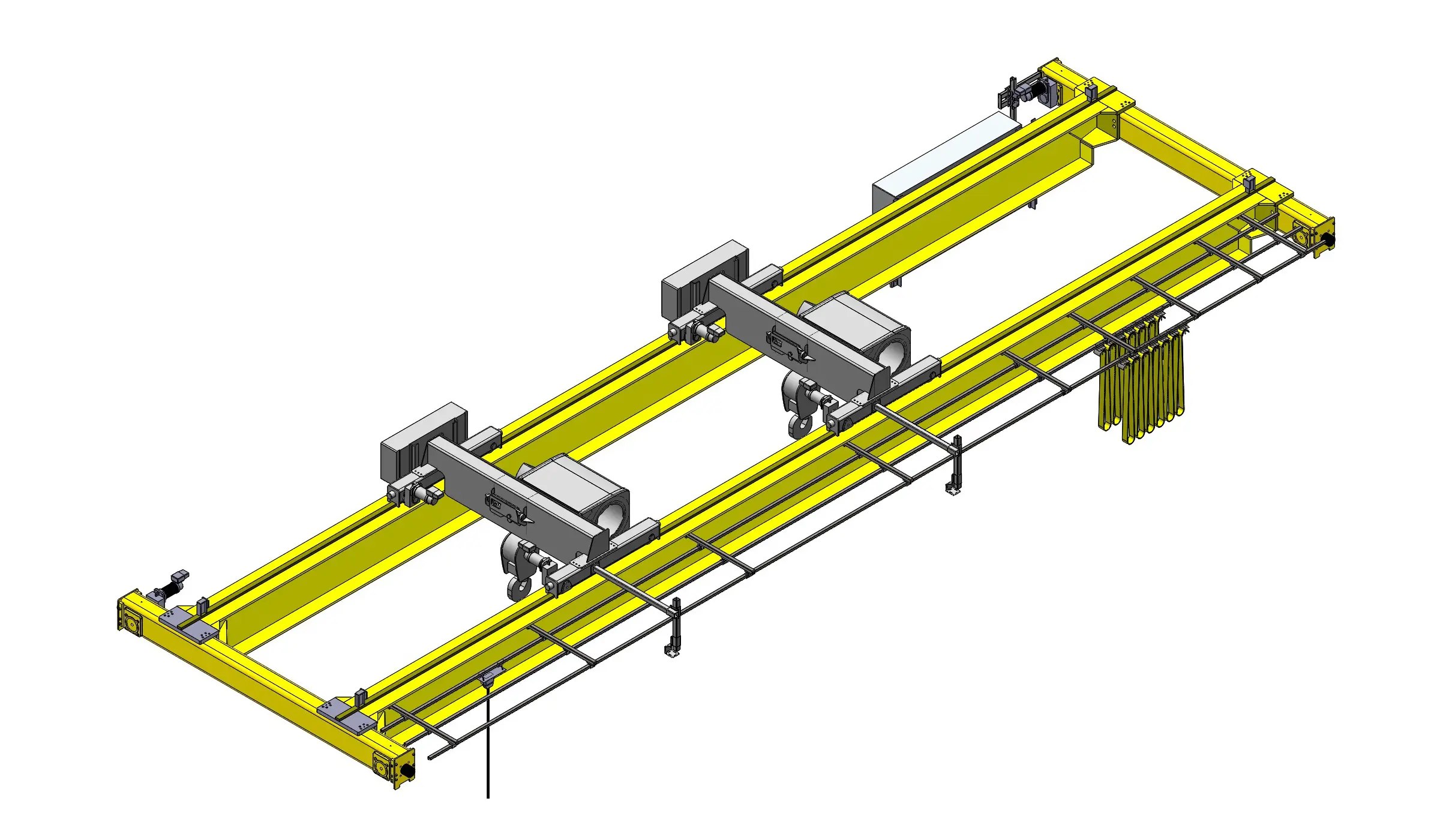 Customized 15+15 ton double hook double grabs bridge crane selling price