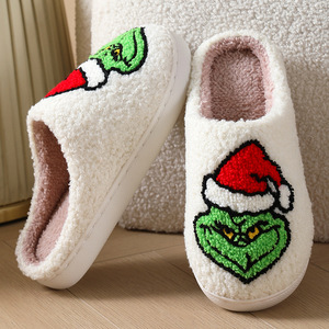 Chaussons d'hiver en coton pour hommes et femmes, motif <span class=keywords><strong>Grinch</strong></span> mignon, confortables pour la maison, respirants et chauds - Product Image 4